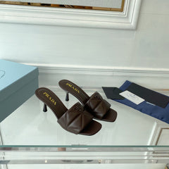 PRA QUILTED HIGH HEELS SANDALS 65 CHOCOLATE LAMBSKIN