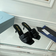 PRA QUILTED HIGH HEELS SANDALS 65 BLACK LAMBSKIN