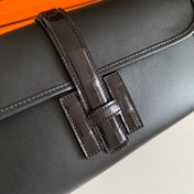 JIGE ELAN 29 CLUTCH IN BLACK CALFSKIN WITH LIZARD SKIN