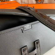 JIGE ELAN 29 CLUTCH IN BLACK CALFSKIN WITH LIZARD SKIN