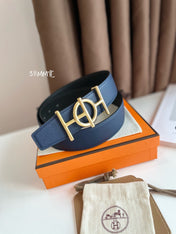 ULYSSE BELT BUCKLE & REVERSIBLE NAVY BLUE LEATHER STRAP 38MM GOLD HARDWARE