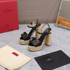 VLTN ESPADRILLE WEDGE SANDALS 25S 130 MM IN BLACK LAMBSKIN