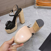 VLTN ESPADRILLE WEDGE SANDALS 25S 130 MM IN BLACK LAMBSKIN