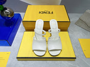FENDI FIRST 95 MM HIGH-HEELED SANDAL IN WHITE LAMBSKIN GOLD HARDWARE