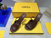 FENDI FIRST 95 MM HIGH-HEELED SANDAL IN CHOCOLATE BROWN LAMBSKIN GOLD HARDWARE