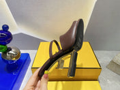 FENDI FIRST 95 MM HIGH-HEELED SANDAL IN CHOCOLATE BROWN LAMBSKIN GOLD HARDWARE