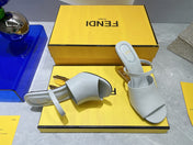 FENDI FIRST 95 MM HIGH-HEELED SANDAL IN CLOUD GREY LAMBSKIN GOLD HARDWARE