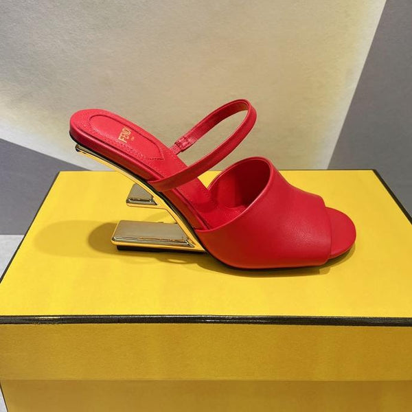 FENDI FIRST 95 MM HIGH-HEELED SANDAL IN CHERRY RED LAMBSKIN GOLD HARDWARE