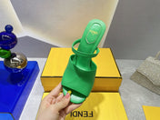 FENDI FIRST 95 MM HIGH-HEELED SANDAL IN EMERAKD GREEN LAMBSKIN GOLD HARDWARE