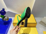 FENDI FIRST 95 MM HIGH-HEELED SANDAL IN EMERAKD GREEN LAMBSKIN GOLD HARDWARE