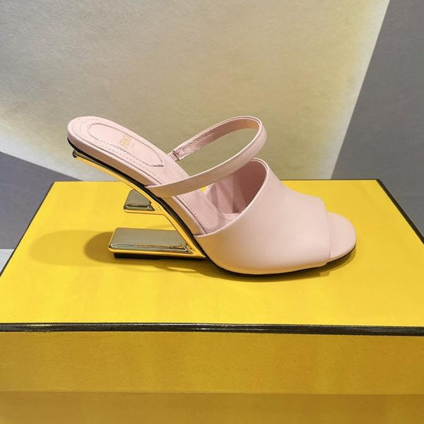 FENDI FIRST 95 MM HIGH-HEELED SANDAL IN BABY PINK LAMBSKIN GOLD HARDWARE