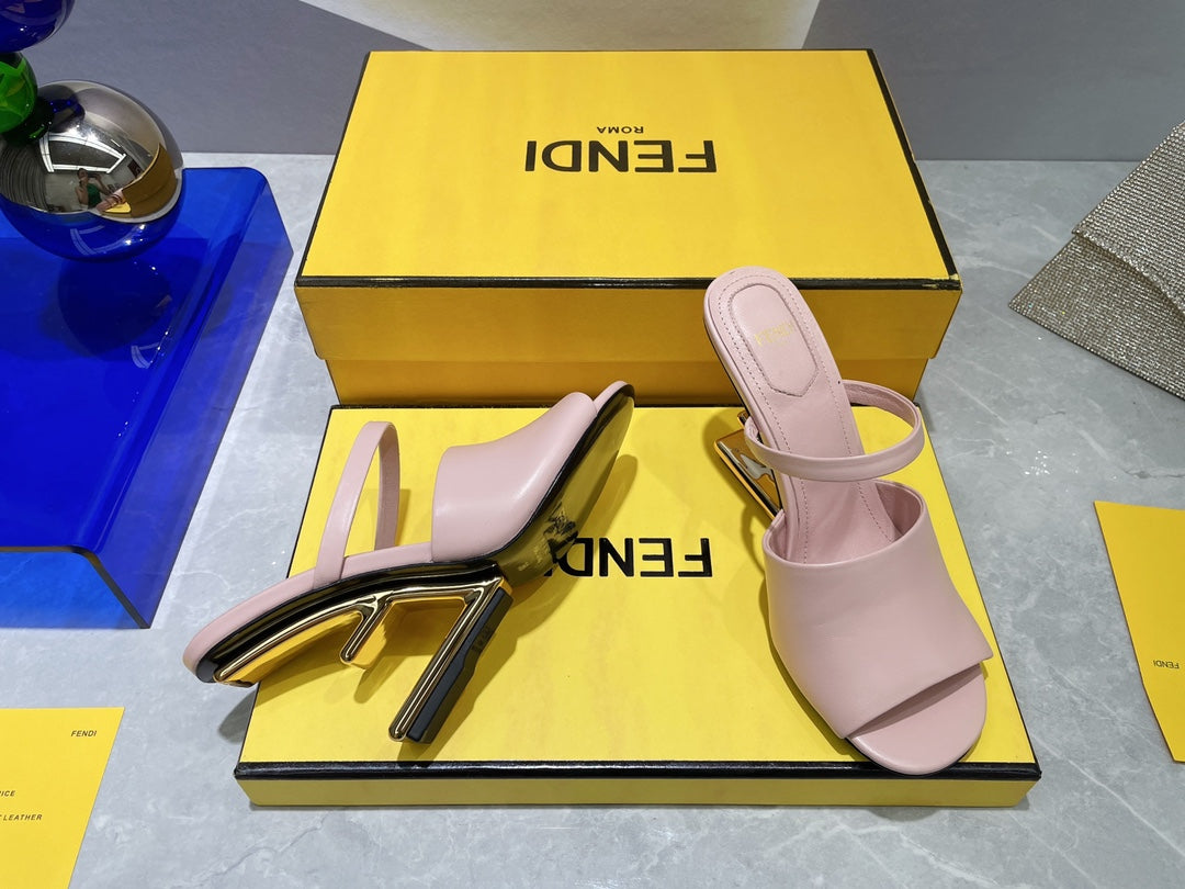 FENDI FIRST 95 MM HIGH-HEELED SANDAL IN BABY PINK LAMBSKIN GOLD HARDWARE
