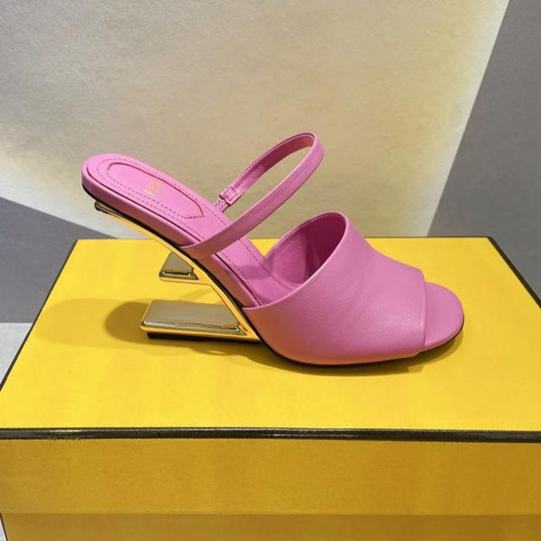 FENDI FIRST 95 MM HIGH-HEELED SANDAL IN FUSCIA PINK LAMBSKIN GOLD HARDWARE