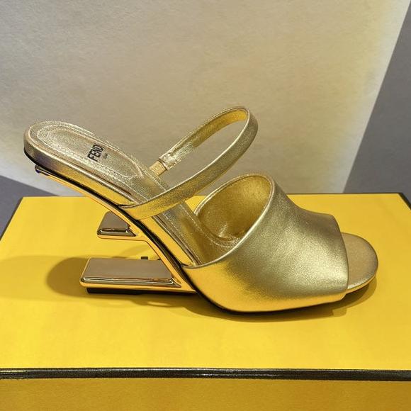 FENDI FIRST 95 MM HIGH-HEELED SANDAL IN GOLDEN LAMBSKIN GOLD HARDWARE