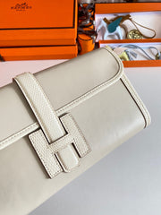 JIGE ELAN 29 CLUTCH IN BISQUE BEIGE CALFSKIN WITH LIZARD SKIN