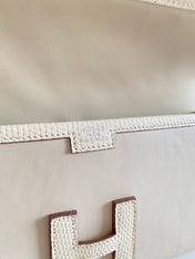 JIGE ELAN 29 CLUTCH IN BISQUE BEIGE CALFSKIN WITH LIZARD SKIN