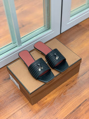 LP RAFFIA CHARMS FLATS SANDAL BLACK CALFSKIN