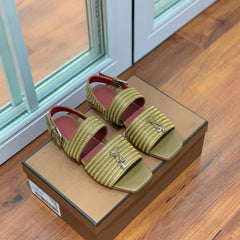 LP RAFFIA CHARMS STRAP FLATS SANDAL OLIVE CALFSKIN