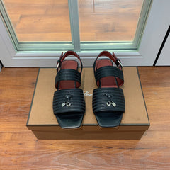 LP RAFFIA CHARMS STRAP FLATS SANDAL BLACK CALFSKIN