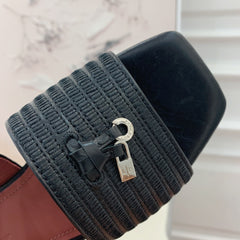 LP RAFFIA CHARMS STRAP FLATS SANDAL BLACK CALFSKIN