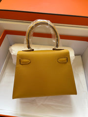 KELLY MINI 20 BAG IN DIJON YELLOW CALFSKIN WITH GOLD HARDWARE