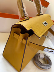 KELLY MINI 20 BAG IN DIJON YELLOW CALFSKIN WITH GOLD HARDWARE
