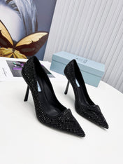 PRADA 26S POINTED TOE PUMPS STILETTO HEEL 95MM IN CRYSTAL EMBELLISHED STYLE 2