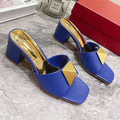 ONE STUD HEELED MULE 60 MM IN COBALT BLUE CALFSKIN