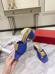 ONE STUD HEELED MULE 60 MM IN COBALT BLUE CALFSKIN