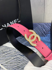 CHANEL 25S BELT 30 MM IN PINK CALFSKIN WITH GOLD HARDWARE 615094