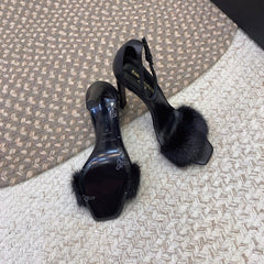 HIGH HEELS SQUARE TOE IN BLACK MINK FUR