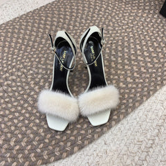 HIGH HEELS SQUARE TOE IN WHITE MINK FUR