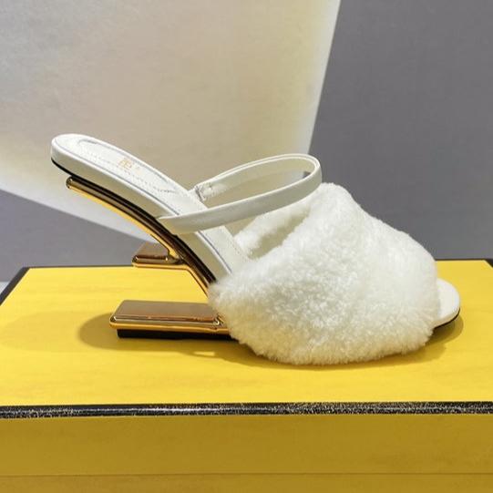 FENDI FIRST HIGH HEEL 95 MM SANDAL IN WHITE MINK FUR