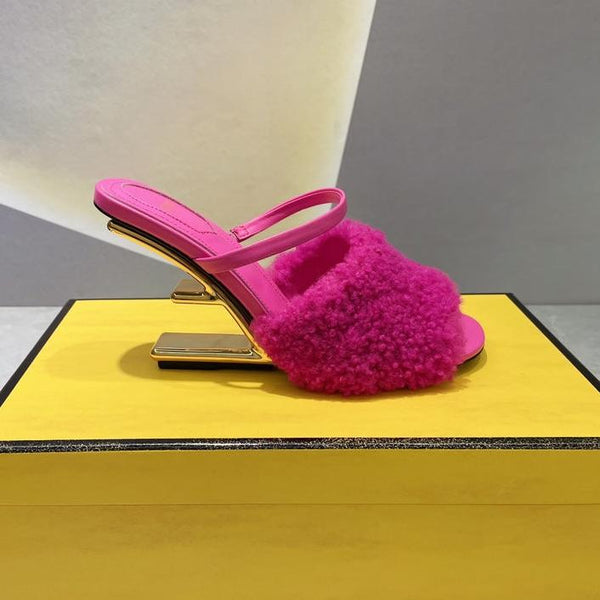 FENDI FIRST HIGH HEEL 95 MM SANDAL IN BRIGHT PINK MINK FUR