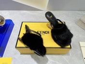 FENDI FIRST HIGH HEEL 95 MM SANDAL IN BLACK MINK FUR