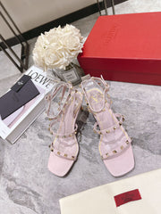 HIGH HEEL 6 CM SANDAL IN LIGHT PINK LAMBSKIN WITH STUDS