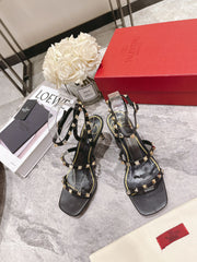 HIGH HEEL 6 CM SANDAL IN BLACK LAMBSKIN WITH STUDS