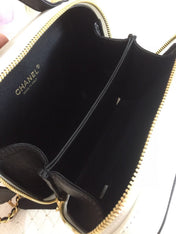 CC MINI 17 VANITY CASE IN BLACK MIX WHITE CALFSKIN GOLD HARDWARE