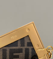 FENDI FIRST SMALL 26 COFFEE BROWN LEATHER BAG WITH EXOTIC DETAILS