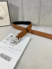 CC 30MM BELT IN BRONZE BROWN SMOOTH CALFSKIN WITH SILVER HARDWARE