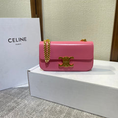 CHAIN EMBOSSED ARMPIT BAG 20 IN WATERMELON PINK CALFSKIN