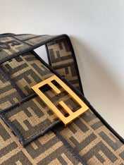 Fend Baguette 27 Brown FF Jacquard Fabric Bag Ghw
