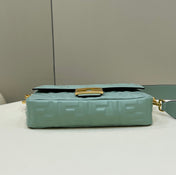 BAGUETTE WITH FF MOTIF 27 IN VIRIDIAN GREEN SOFT LAMBSKIN GOLD HARDWARE