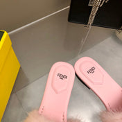 FENDI BAGUETTE MINK SLIDE SLIPPER IN LIGHT PINK FUR