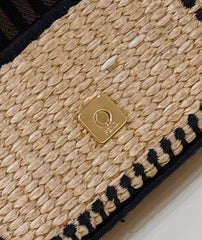 FENDI NANO BAGUETTE 11 BAG IN BEIGE MIX BLACK RAFFIA WITH STRAP GOLD HARDWARE