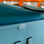 JIGE ELAN 29 CLUTCH IN AEGEAN BLUE CALFSKIN