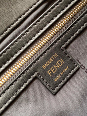Fend Baguette 27 Bag With FF Motif Black Leather Ghw