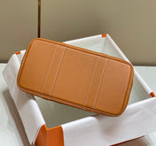 GARDEN PARTY 36CM IN WHITE TOILETS COTTON CANVAS AND BROWN CALFSKIN