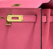 KELLY MINI 20 BAG IN WATERMELON PINK CALFSKIN WITH GOLD HARDWARE