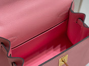 KELLY MINI 20 BAG IN ROUGE PINK CALFSKIN WITH GOLD HARDWARE